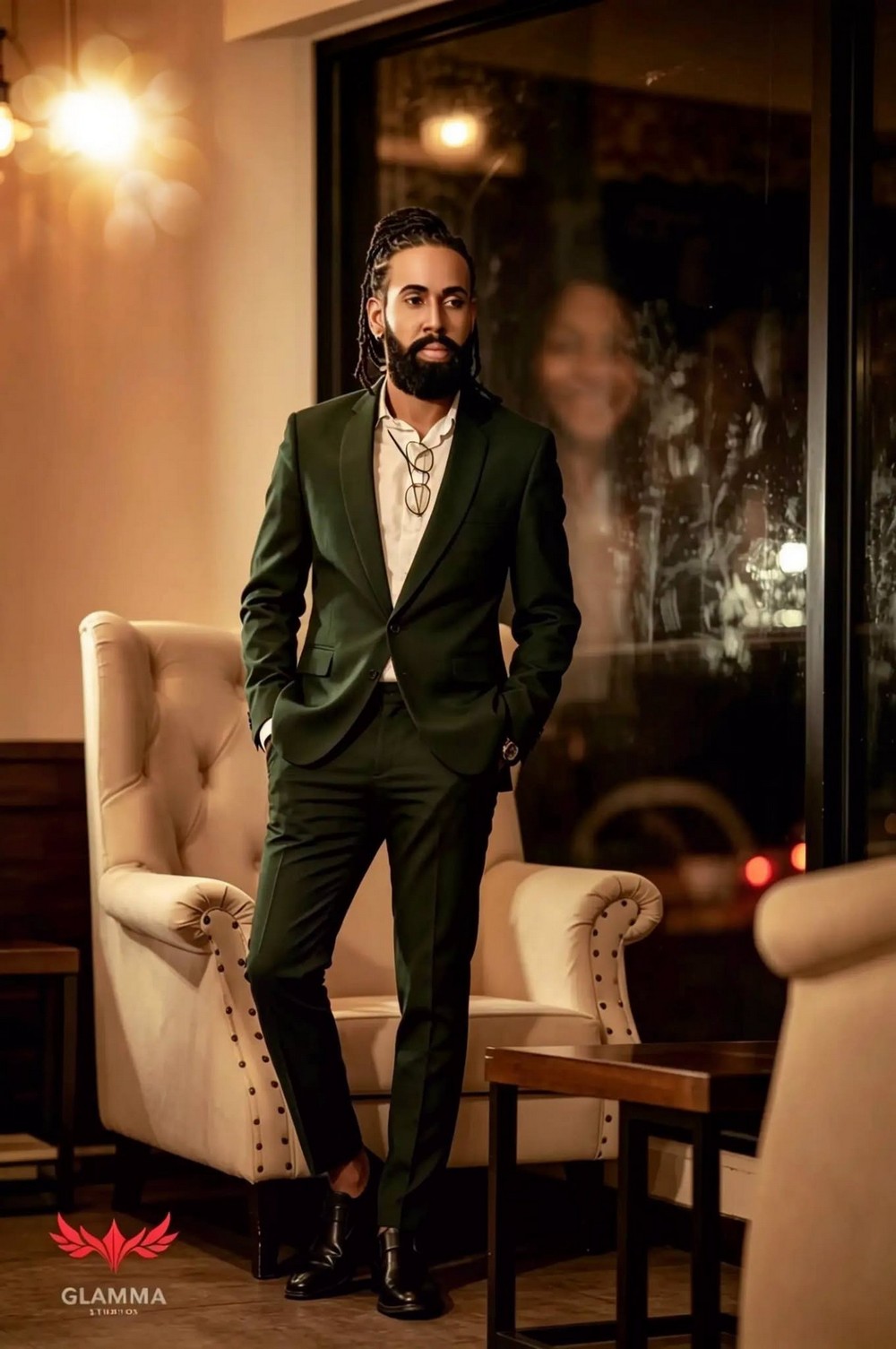 Male model Aravinda Kamal in a radical Western style outfit posing during a professional outdoor photoshoot
