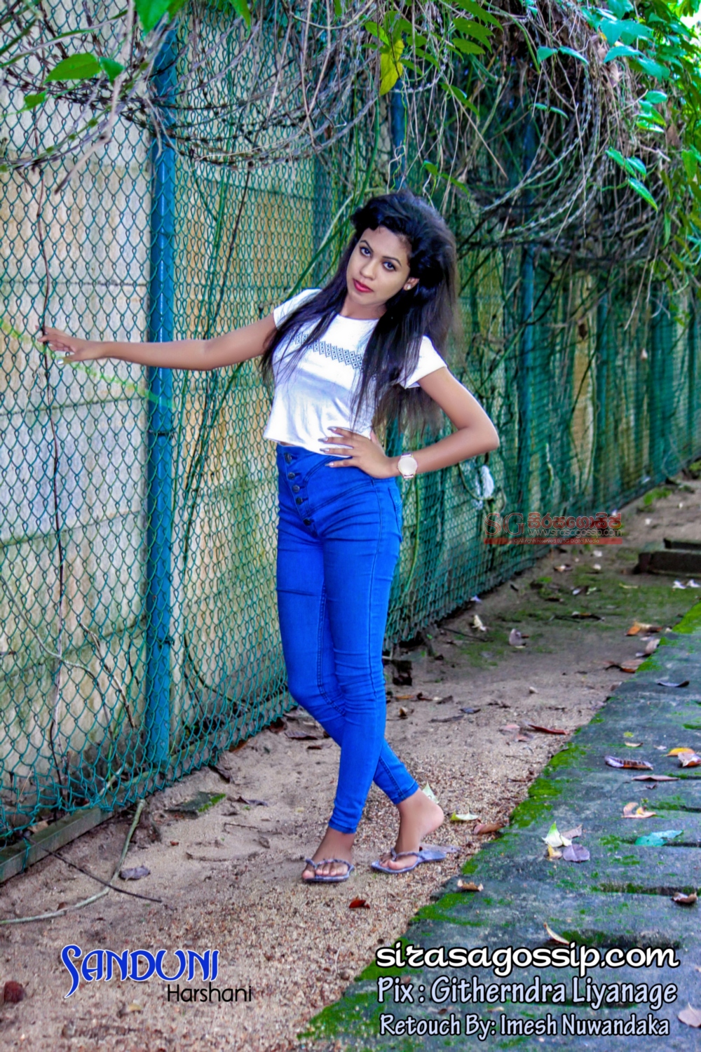 Model Sanduni Harshani posing gracefully in a stylish outfit during a professional LankaYouth photoshoot